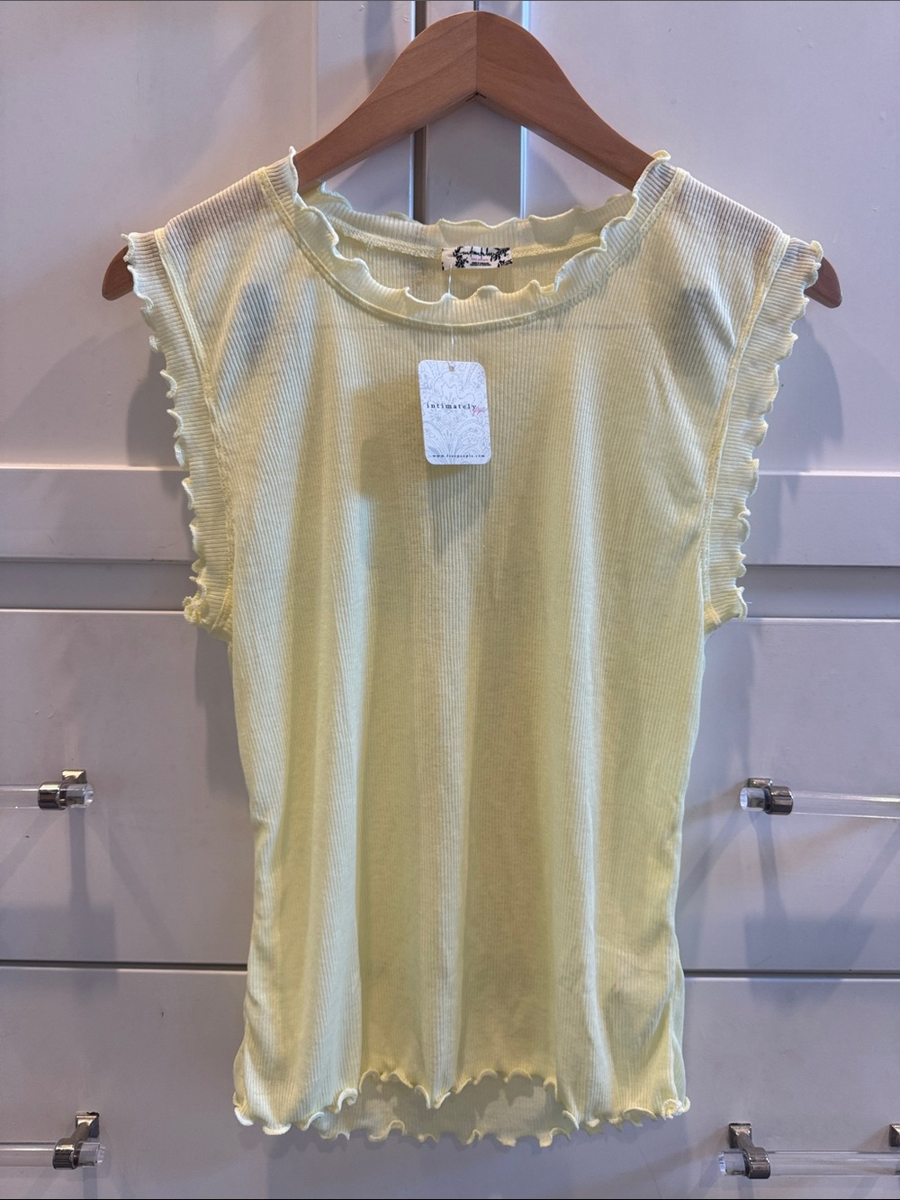 L Free People Light Yellow Ribbed Ruffle Tank Intimately FP NWT